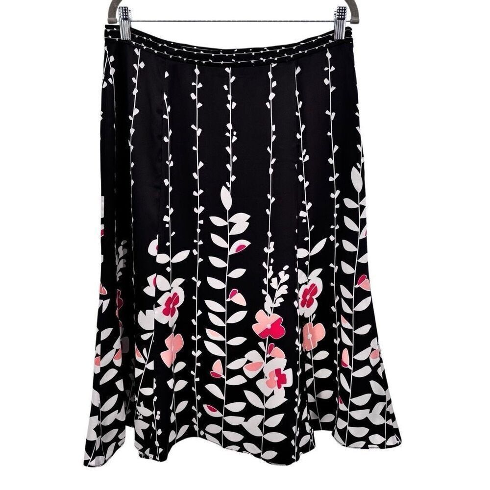 Talbots Petites Pure Silk Floral Skirt Black Size 12‎